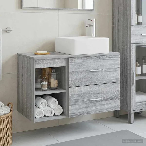 Ensemble de mobilier de salle de bain 2 pcs Sonoma gris