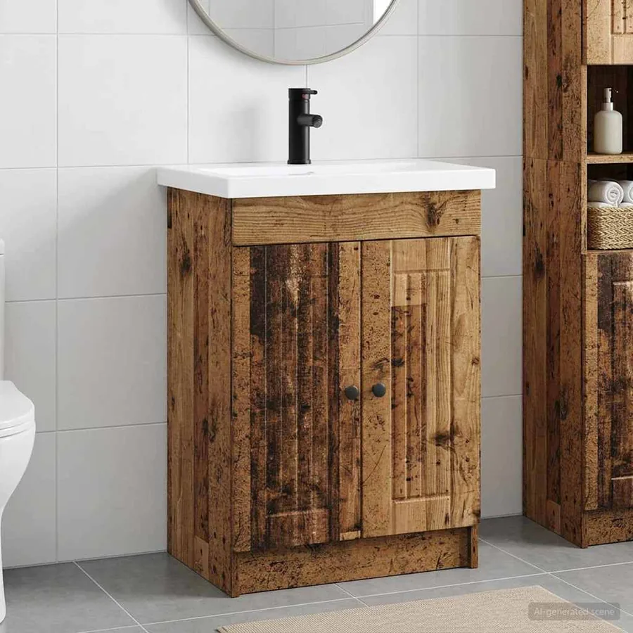 Ensemble de mobilier de salle de bain Bois ancien