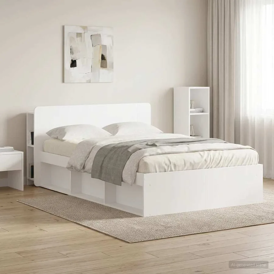 Cabinet de Tête de Lit avec stockage Blanc 135 x 18,5 x 80 cm - 4
