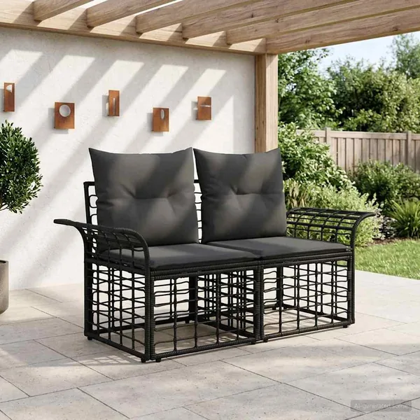 Loveseat d'extérieur 2 pcs Noir et Gris foncé polyrotin