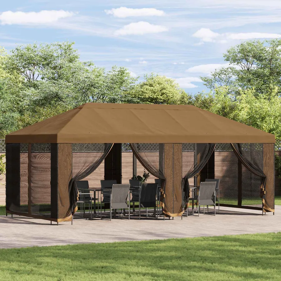 Gazebo avec murs latéraux 6 x 3 m Beige Polyester et Acier 190