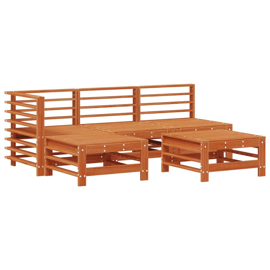 Ensemble de salon de jardin 5 pcs Brun cire Bois de pin massif - 3