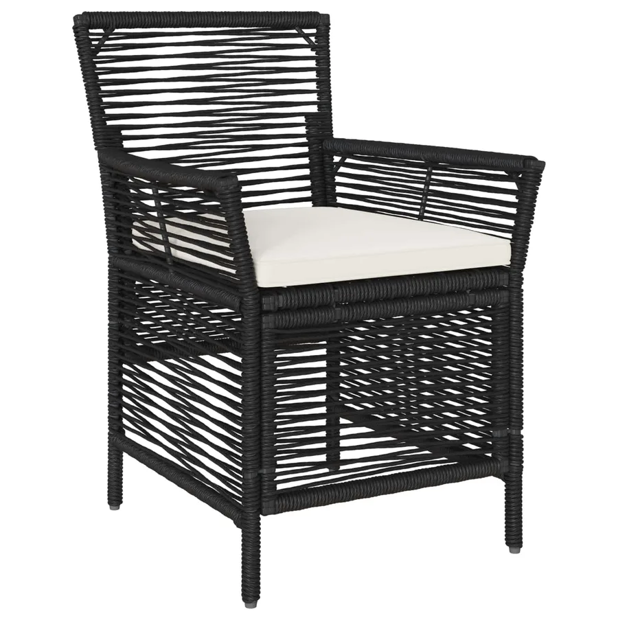 Chaise d'Extérieur avec coussin 2 pcs Noir et Crème polyrotin - 3