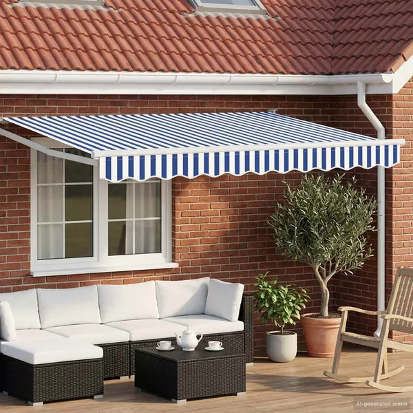 Auvent rétractable Bleu et Blanc 3,5 x 2 m