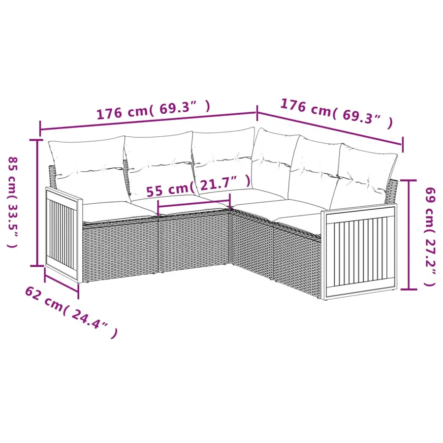 Salon de jardin 5 pcs avec coussins noir résine tressée - 7
