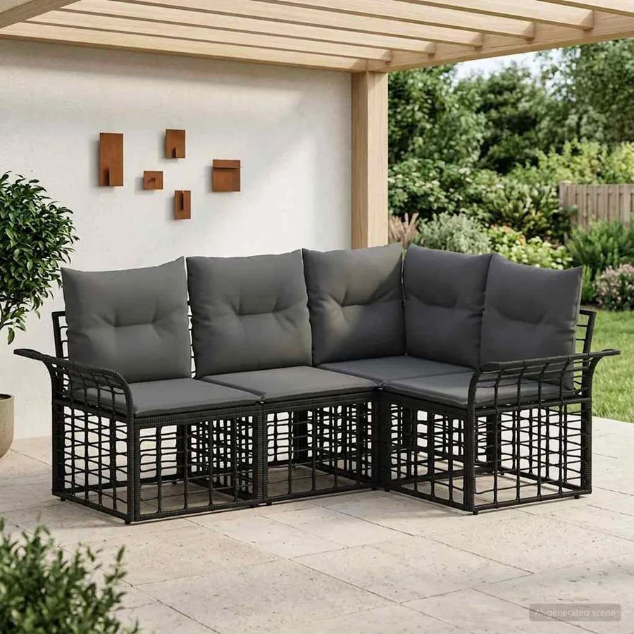 Ensemble de canapés d'extérieur 4 pcs Noir et Gris foncé