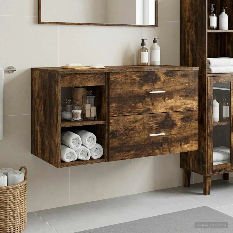 Ensemble de mobilier de salle de bain 2 pcs Chêne fumé