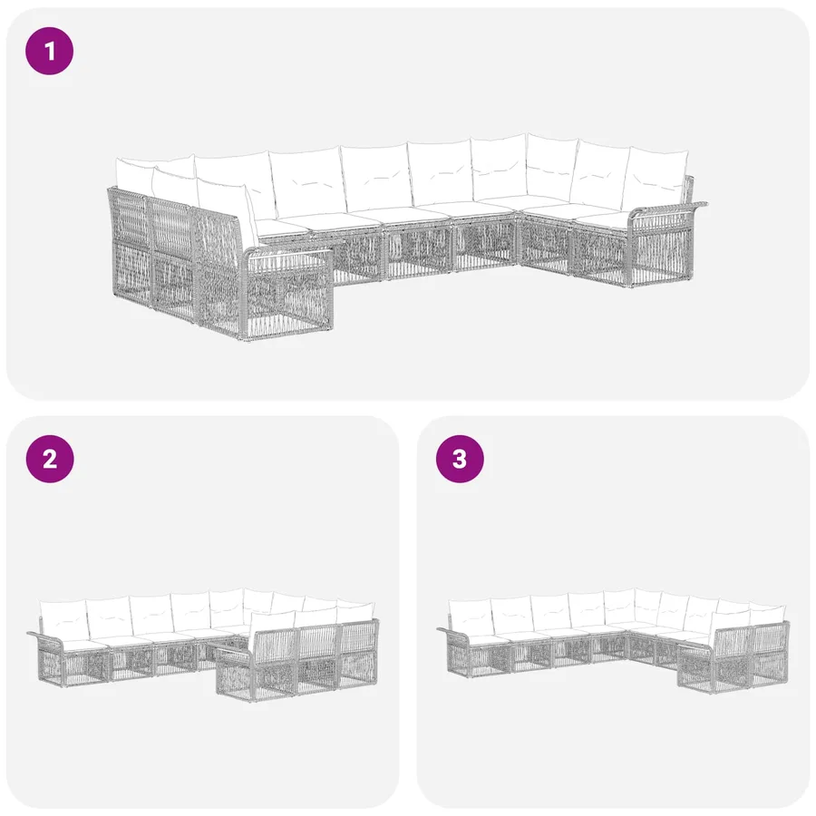 Ensemble de canapé de jardin 10 pcs Noir polyrotin - 6