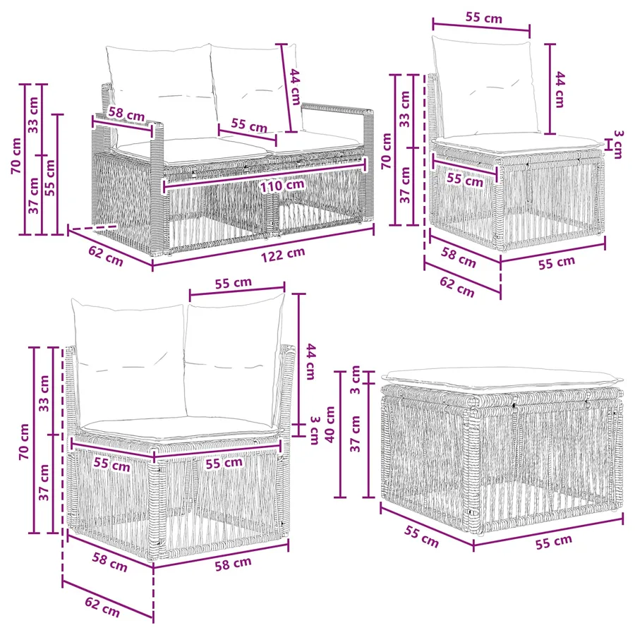 Ensemble de canapé de jardin 12 pcs Noir polyrotin - 8