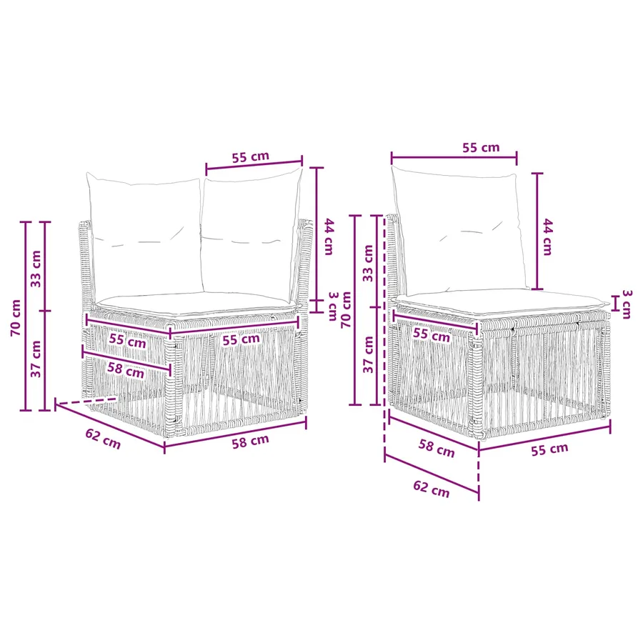 Ensemble de canapé de jardin 12 pcs Noir polyrotin - 6