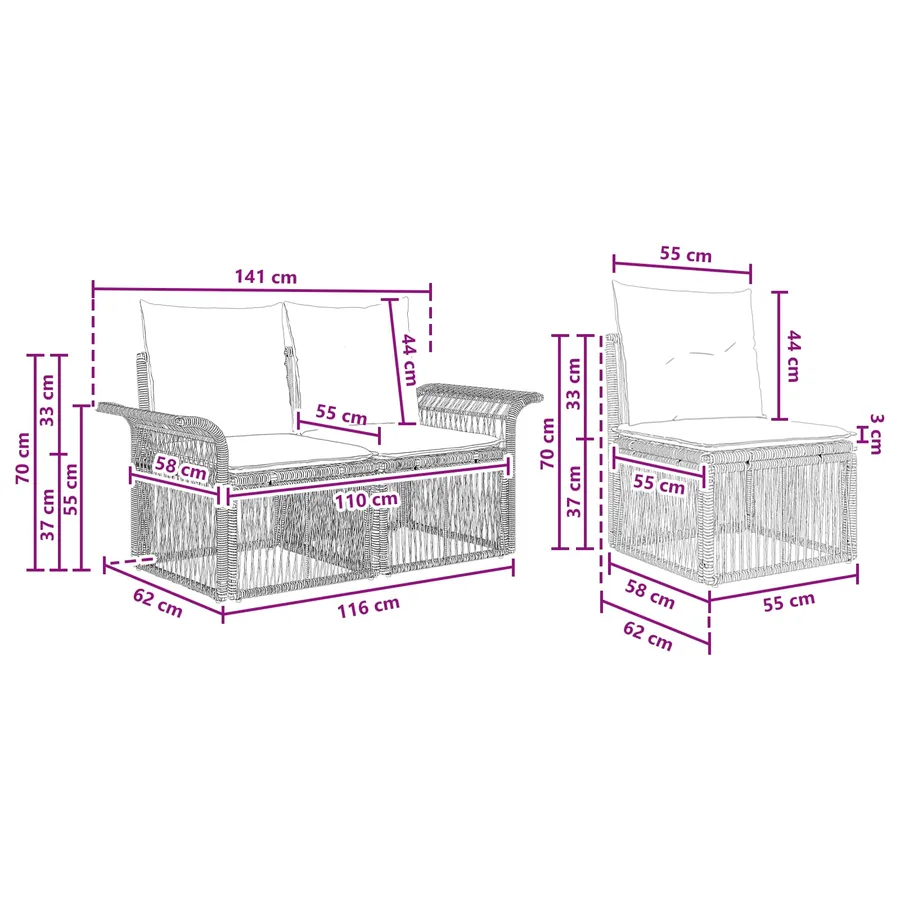 Ensemble de canapé de jardin 5 pcs Noir polyrotin - 7