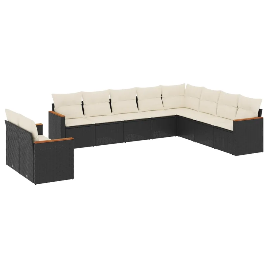 Salon de jardin 10 pcs avec coussins noir résine tressée - 2