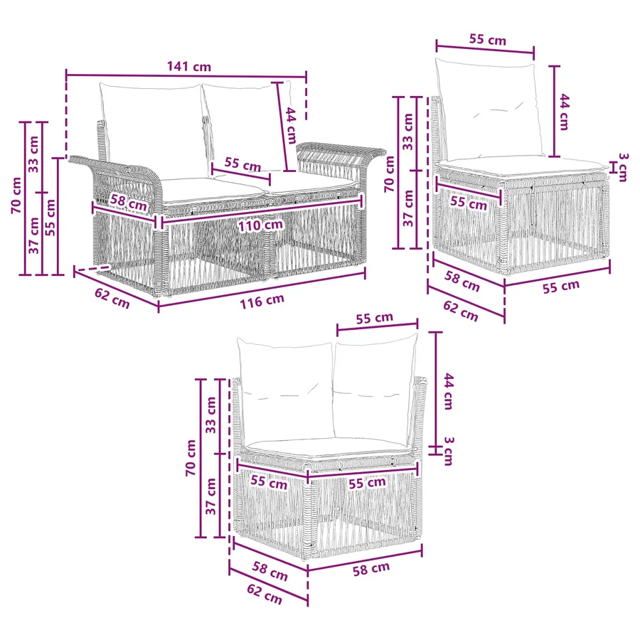 Ensemble de canapé de jardin 12 pcs Noir polyrotin - 7