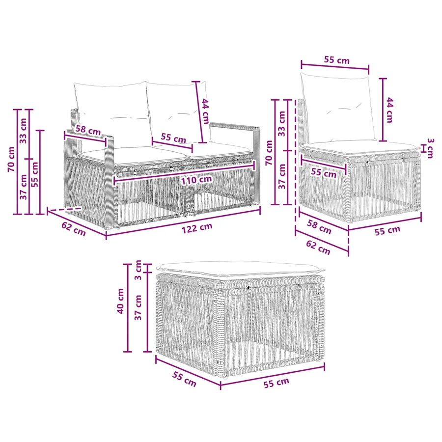 Ensemble de canapé de jardin 9 pcs Noir polyrotin - 9