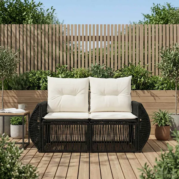 Canapé de jardin 2-Nombre de places Noir polyrotin