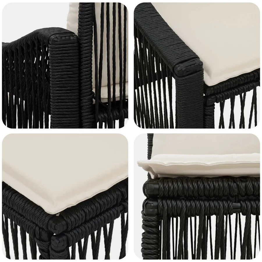 Ensemble de canapé de jardin 7 pcs Noir polyrotin - 6
