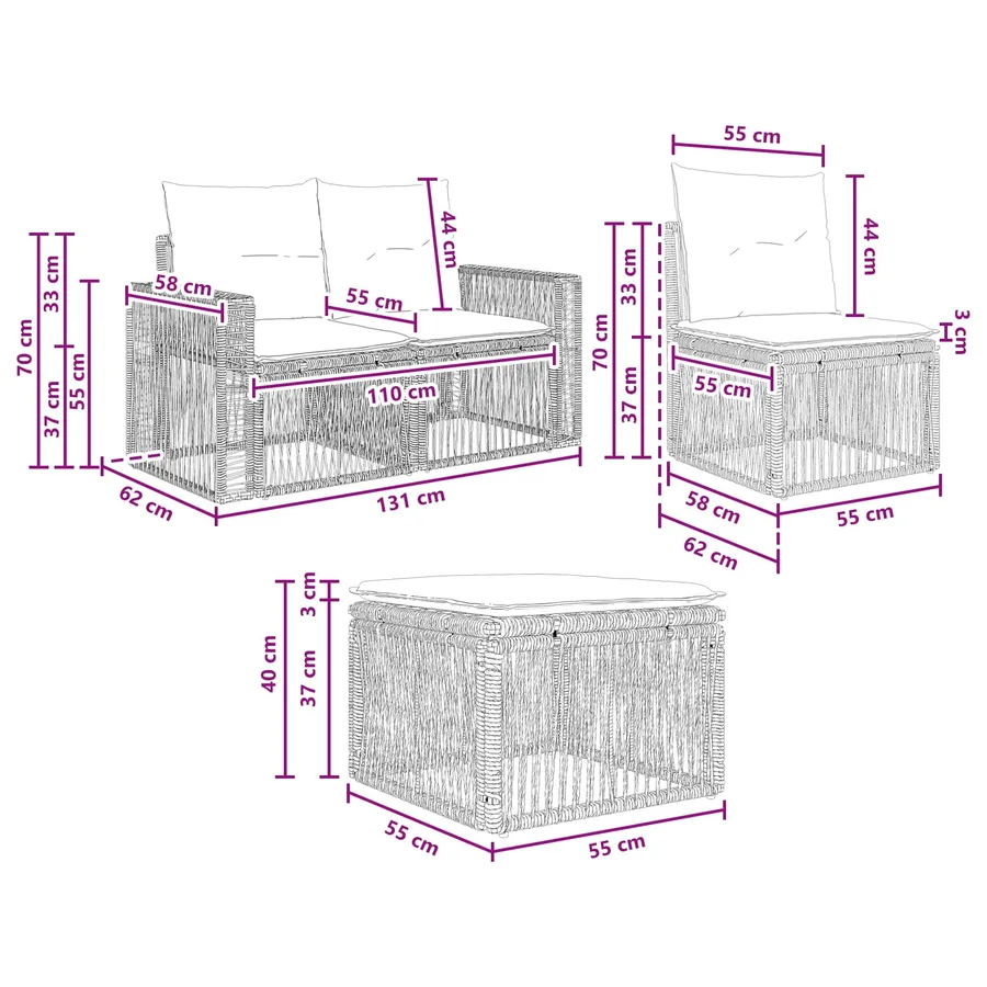 Ensemble de canapé de jardin 10 pcs Noir et blanc crème - 9