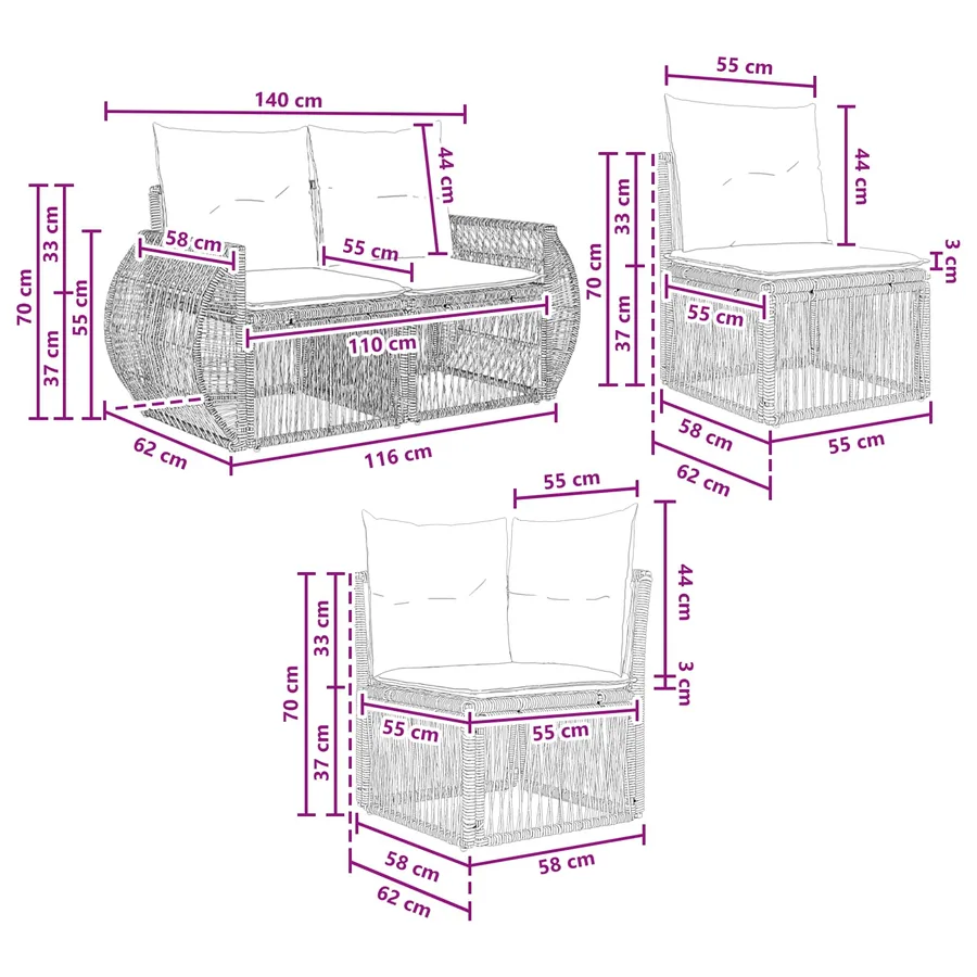 Ensemble de canapé de jardin 13 pcs Noir et blanc crème - 8