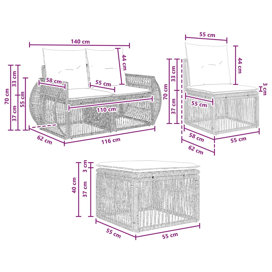Ensemble de canapé de jardin 7 pcs Noir et blanc crème - 8