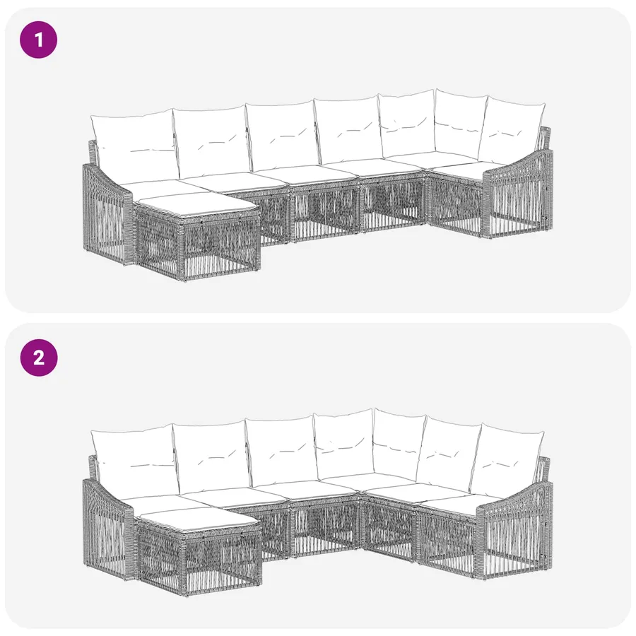 Ensemble de canapé de jardin 7 pcs Noir polyrotin - 7