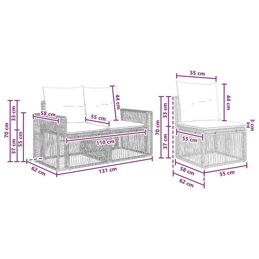Ensemble de canapé de jardin 7 pcs Noir et blanc crème - 8
