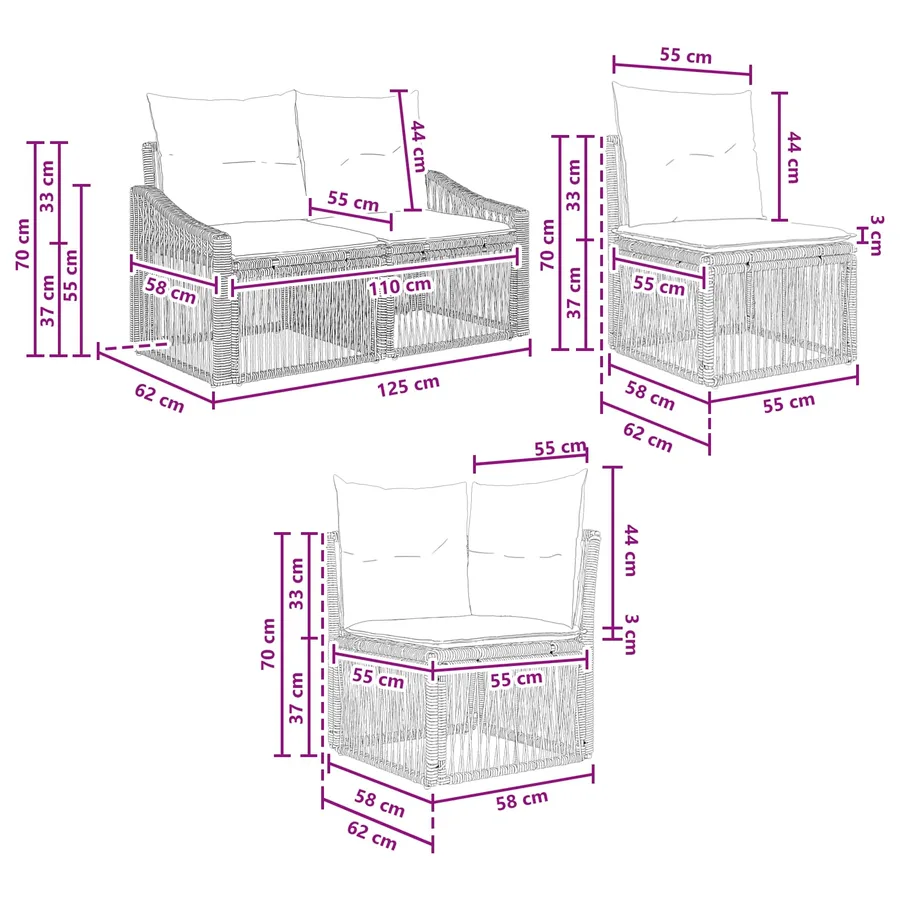 Ensemble de canapé de jardin 9 pcs Noir polyrotin - 8