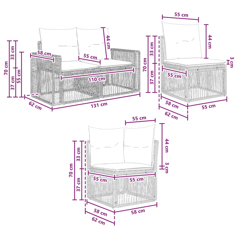 Ensemble de canapé de jardin 11 pcs Noir et blanc crème - 7