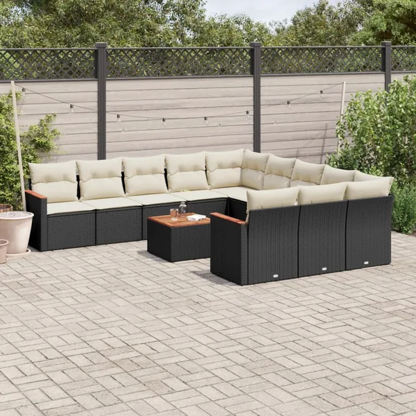 Salon de jardin 12 pcs avec coussins noir résine tressée
