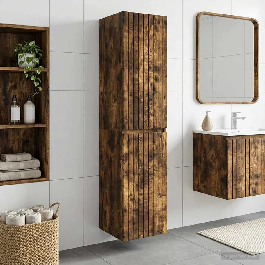 Cabinet de Salle de Bain Mural Chêne fumé 33 x 34,5 x 160 cm