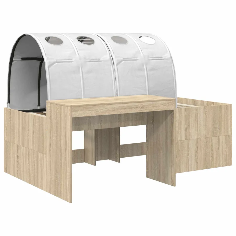 Lit avec Tunnel 3 pc Chêne Artisanal et Blanc Bois d'ingénierie - 3