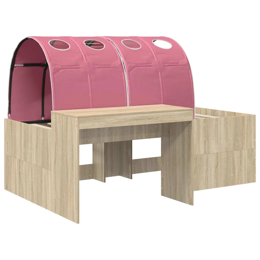 Cadre de lit avec tunnel avec étagère 3 pc Chêne Sonoma et rose - 3