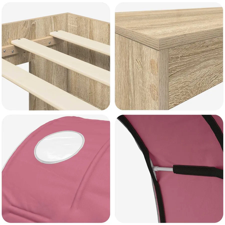 Cadre de lit avec tunnel avec étagère 3 pc Chêne Sonoma et rose - 9