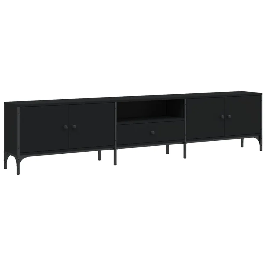 Meuble TV avec tiroir noir 200x25x44 cm bois d'ingénierie - 2