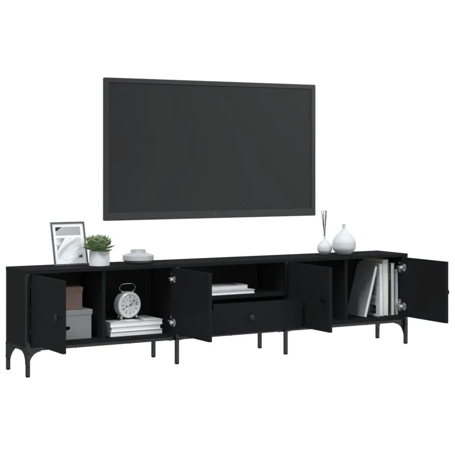 Meuble TV avec tiroir noir 200x25x44 cm bois d'ingénierie - 4
