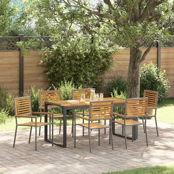 Ensemble de salle à manger pour jardin 7 pcs Gris et marron