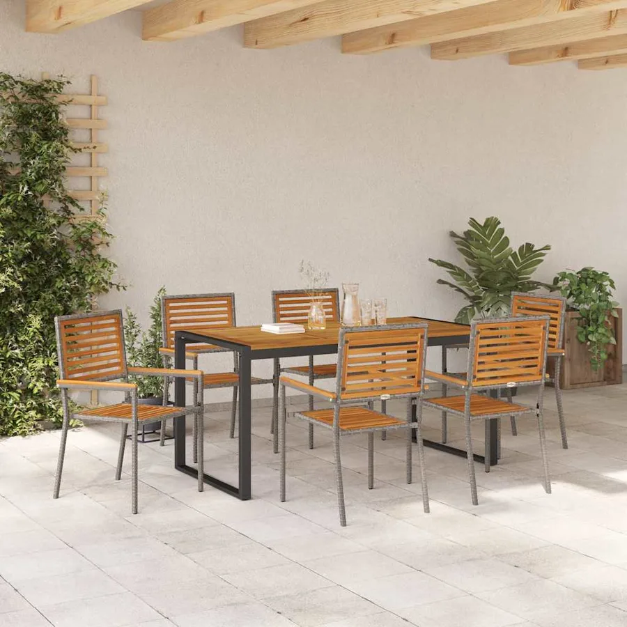 Ensemble de salle à manger pour jardin 7 pcs Gris et marron - 4
