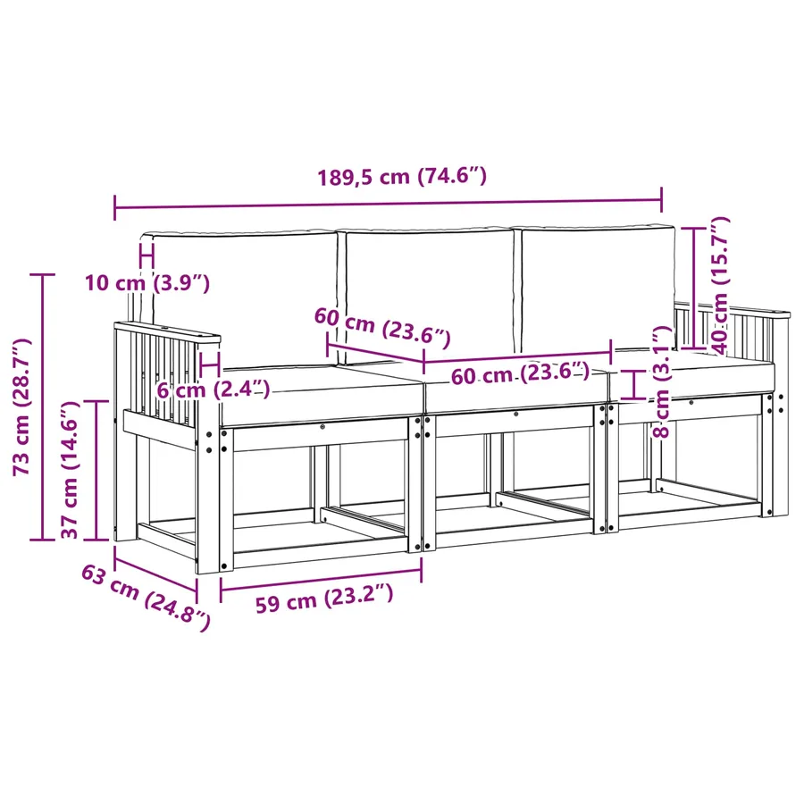 Ensemble de canapés d'extérieur 3 pcs Naturel et Anthracite - 8