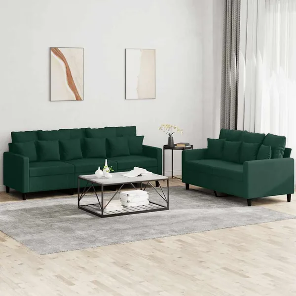 Ensemble de canapés 2 pcs avec coussins Vert foncé Velours