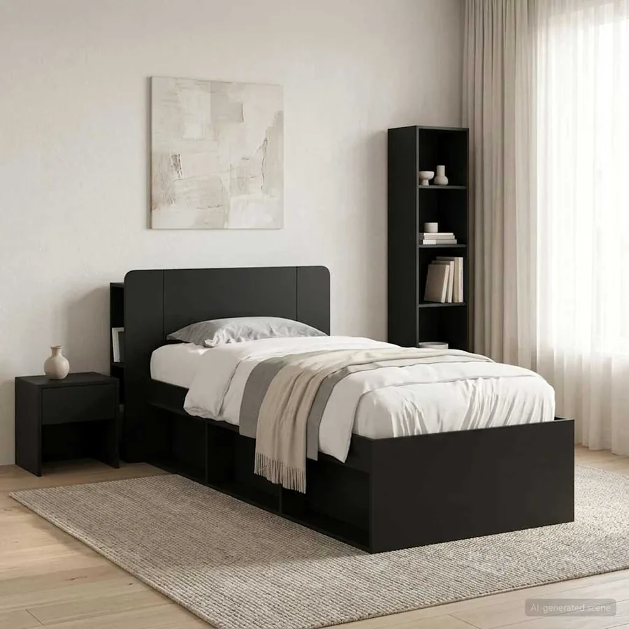 Cabinet de Tête de Lit avec stockage Noir Bois d'ingénierie