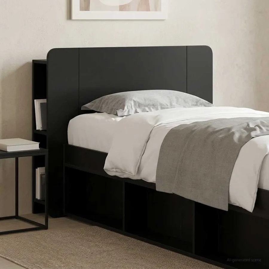 Cabinet de Tête de Lit avec stockage Noir Bois d'ingénierie - 4