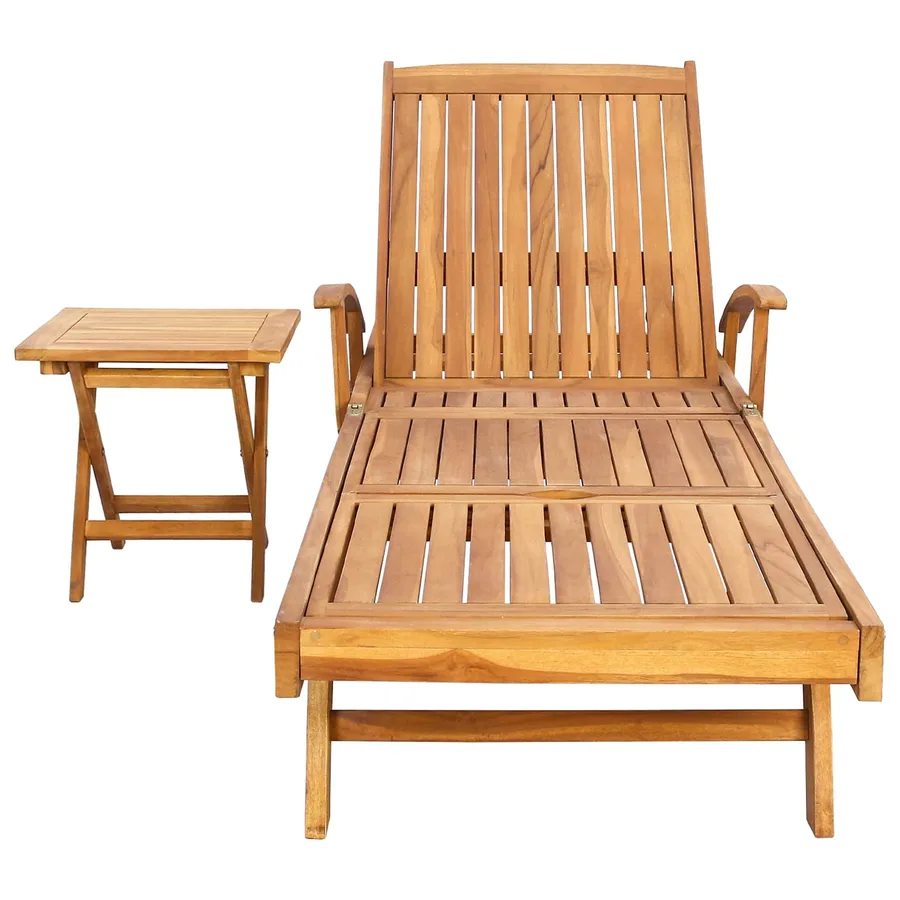 Transat avec Table Bois de teck massif Marron - 3