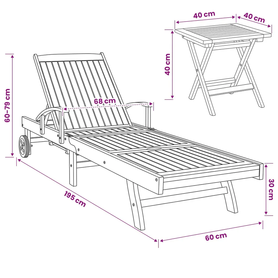 Transat avec Table Bois de teck massif Marron - 8