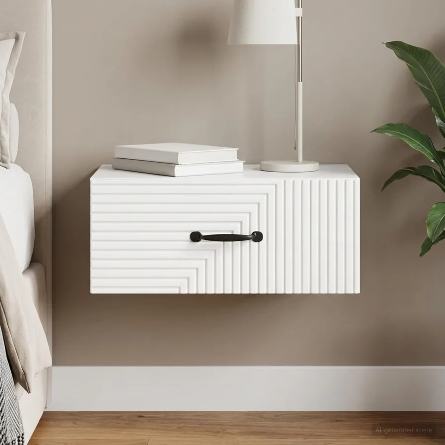 Cabinet de chevet mural Blanc brillant 49 x 34,5 x 20 cm