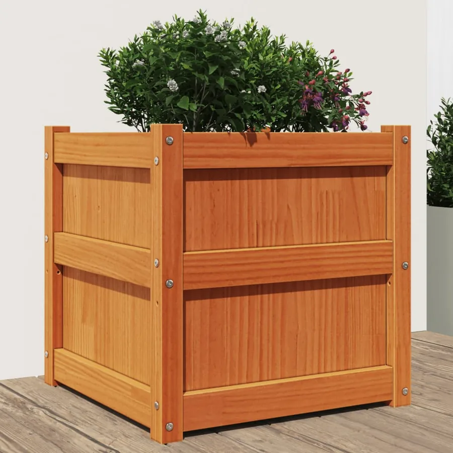 Jardinière cire marron 50x50x50 cm bois de pin massif