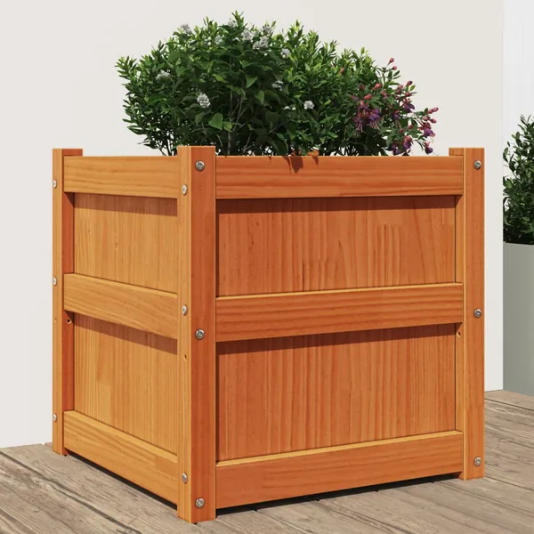 Jardinière cire marron 50x50x50 cm bois de pin massif