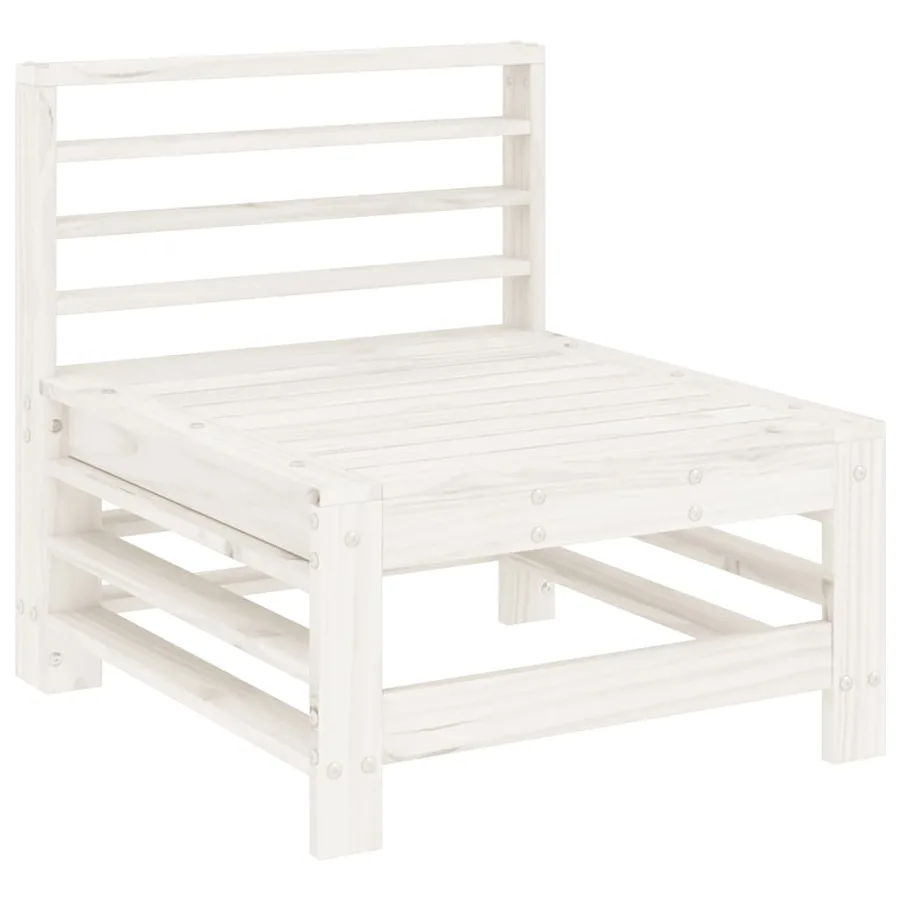 Salon de jardin 7 pcs Blanc Bois de pin massif - 4