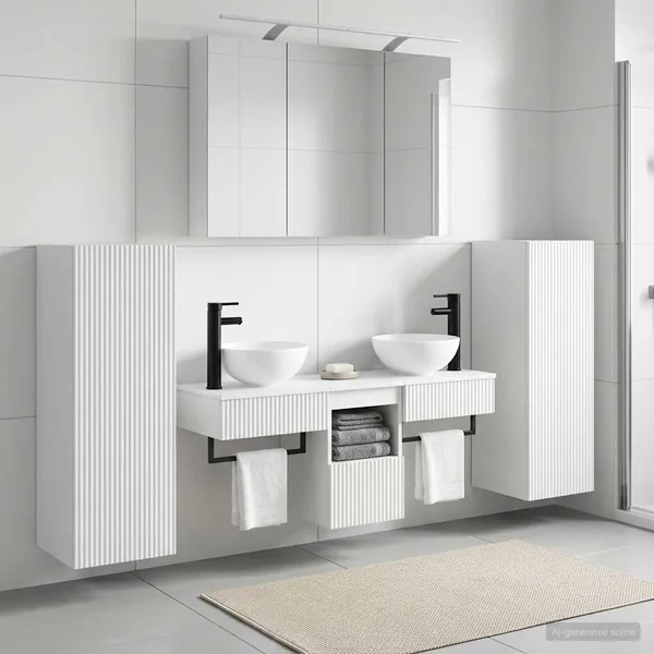Ensemble de mobilier de salle de bain Montage mural 6 pcs Blanc