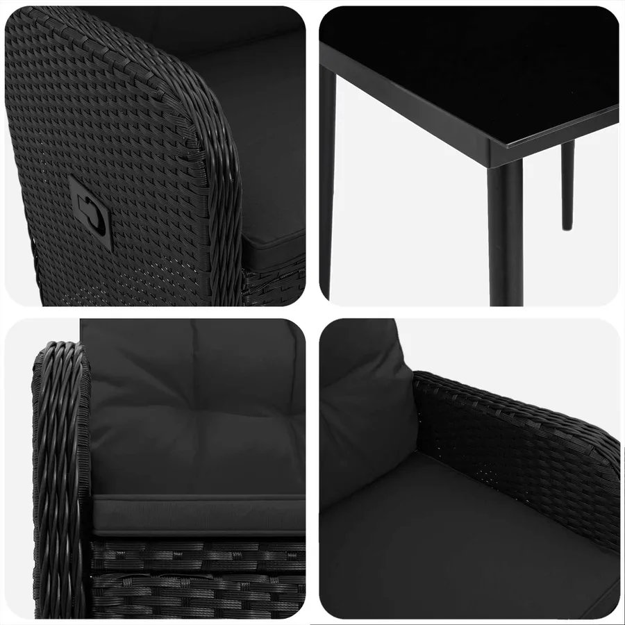 Ensemble de Tables Basses avec coussin avec oreiller 7 pcs Noir - 7