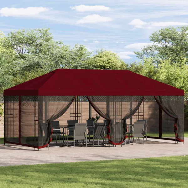 Gazebo avec murs latéraux 6 x 3 m Bordeaux Polyester et Acier