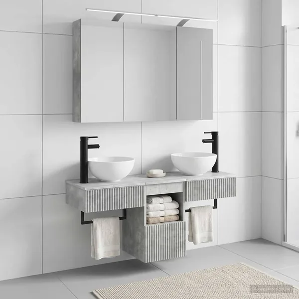 Ensemble d'armoire de salle de bain 4 pcs Gris béton
